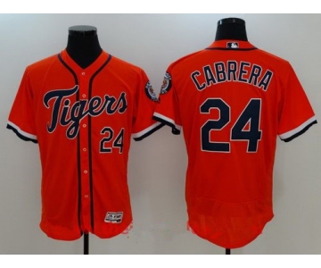 Men's Detroit Tigers #24 Miguel Cabrera Orange Stitched MLB Majestic Flex Base Jersey