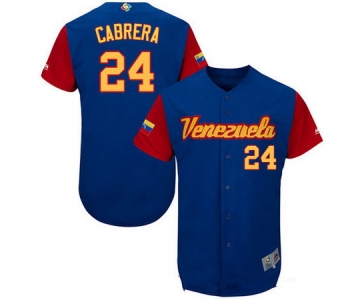 Men's Team Venezuela Baseball Majestic #24 Miguel Cabrera Royal Blue 2017 World Baseball Classic Stitched Authentic Jersey