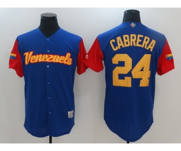 Men's Team Venezuela Baseball Majestic #24 Miguel Cabrera Royal Blue 2017 World Baseball Classic Stitched Replica Jersey