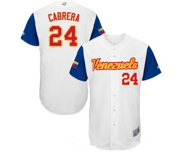 Men's Team Venezuela Baseball Majestic #24 Miguel Cabrera White 2017 World Baseball Classic Stitched Authentic Jersey