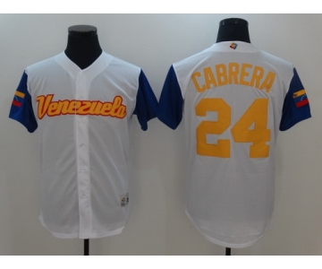 Men's Team Venezuela Baseball Majestic #24 Miguel Cabrera White 2017 World Baseball Classic Stitched Replica Jersey