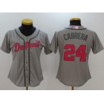 Tigers #24 Miguel Cabrera Grey Mother's Day Cool Base Women's Stitched Baseball Jersey