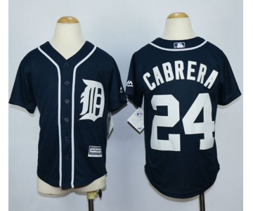 Tigers #24 Miguel Cabrera Navy Blue Cool Base Stitched Youth Baseball Jersey