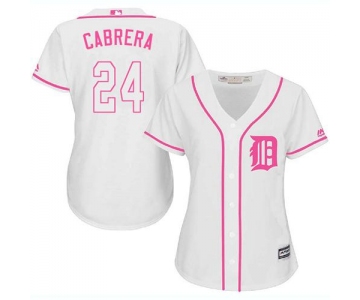 Tigers #24 Miguel Cabrera White Pink Fashion Women's Stitched Baseball Jersey