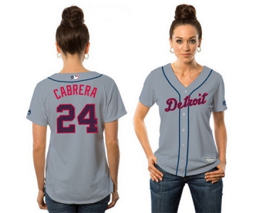 Women's Detroit Tigers #24 Miguel Cabrera Gray Stars & Stripes Fashion Independence Day Stitched MLB Majestic Cool Base Jersey