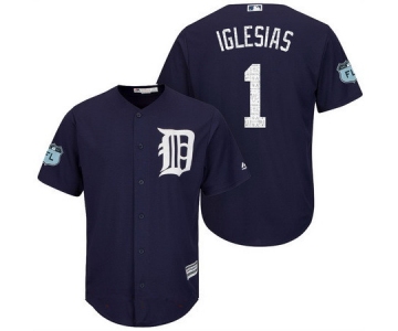 Men's Detroit Tigers #1 Jose Iglesias Navy Blue 2017 Spring Training Stitched MLB Majestic Cool Base Jersey