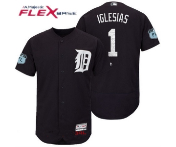 Men's Detroit Tigers #1 Jose Iglesias Navy Blue 2017 Spring Training Stitched MLB Majestic Flex Base Jersey