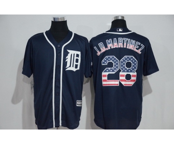 Men's Detroit Tigers #28 J. D. Martinez Navy Blue USA Flag Fashion MLB Baseball Jersey