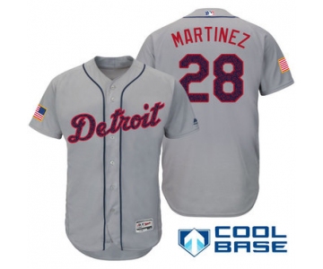 Men's Detroit Tigers #28 J.D. Martinez Gray Stars & Stripes Fashion Independence Day Stitched MLB Majestic Cool Base Jersey