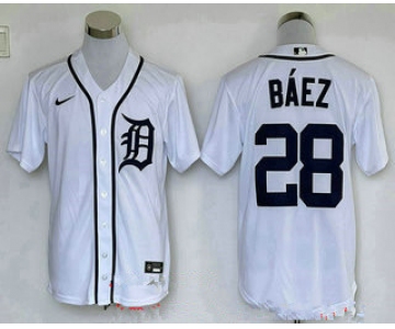 Men's Detroit Tigers #28 Javier Baez White Stitched Cool Base Nike Jersey