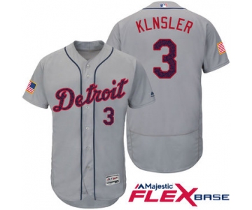 Men's Detroit Tigers #3 Ian Klnsler Gray Stars & Stripes Fashion Independence Day Stitched MLB Majestic Flex Base Jersey