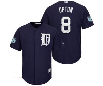 Men's Detroit Tigers #8 Justin Upton Navy Blue 2017 Spring Training Stitched MLB Majestic Cool Base Jersey