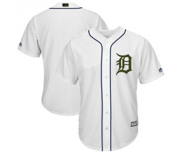 Men's Detroit Tigers Blank Majestic White 2018 Memorial Day Cool Base Team Jersey