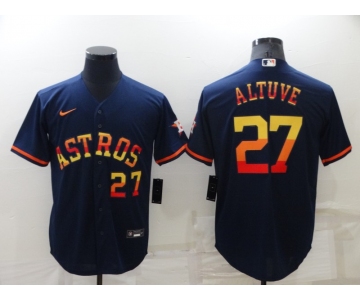 Men's Houston Astros #27 Jose Altuve Number Navy Blue Rainbow Stitched MLB Cool Base Nike Jersey