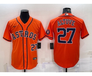 Men's Houston Astros #27 Jose Altuve Number Orange With Patch Stitched MLB Cool Base Nike Jersey