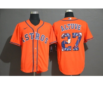 Men's Houston Astros #27 Jose Altuve Orange Team Logo Stitched MLB Cool Base Nike Jersey