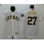 Men's Houston Astros #27 Jose Altuve White With Gold Stitched MLB Flex Base Nike Jersey