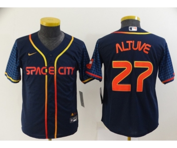 Youth Houston Astros #27 Jose Altuve 2022 Navy Blue City Connect Cool Base Stitched Jersey