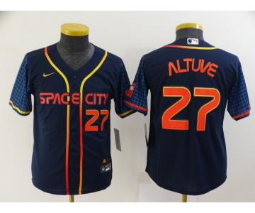 Youth Houston Astros #27 Jose Altuve Number 2022 Navy Blue City Connect Cool Base Stitched Jersey