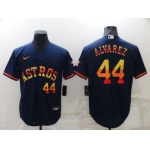 Men's Houston Astros #44 Yordan Alvarez Number Navy Blue Rainbow Stitched MLB Cool Base Nike Jersey