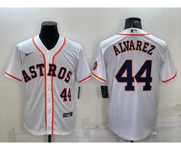 Men's Houston Astros #44 Yordan Alvarez Number White With Patch Stitched MLB Cool Base Nike Jersey