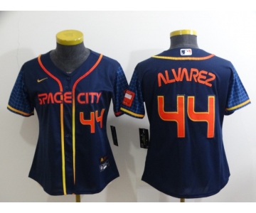 Women's Houston Astros #44 Yordan Alvarez Number 2022 Navy Blue City Connect Cool Base Stitched Jersey