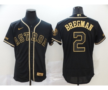 Men's Houston Astros #2 Alex Bregman Black Gold Stitched MLB Flex Base Nike Jersey