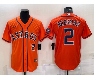 Men's Houston Astros #2 Alex Bregman Number Orange With Patch Stitched MLB Cool Base Nike Jersey