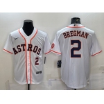 Men's Houston Astros #2 Alex Bregman Number White With Patch Stitched MLB Cool Base Nike Jersey