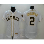 Men's Houston Astros #2 Alex Bregman White With Gold Stitched MLB Flex Base Nike Jersey