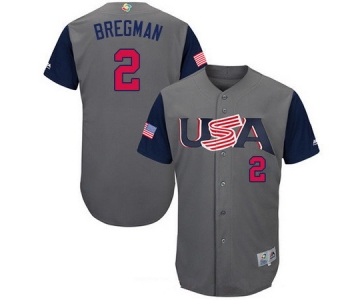 Men's Team USA Baseball Majestic #2 Alex Bregman Gray 2017 World Baseball Classic Stitched Authentic Jersey