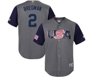 Men's Team USA Baseball Majestic #2 Alex Bregman Gray 2017 World Baseball Classic Stitched Replica Jersey