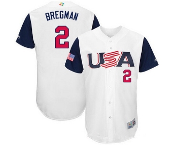 Men's Team USA Baseball Majestic #2 Alex Bregman White 2017 World Baseball Classic Stitched Authentic Jersey