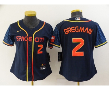 Women's Houston Astros #2 Alex Bregman Number 2022 Navy Blue City Connect Cool Base Stitched Jersey