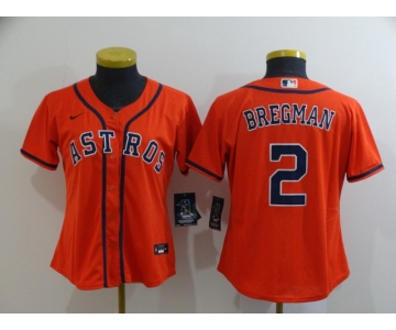 Women's Houston Astros #2 Alex Bregman Orange Stitched MLB Cool Base Nike Jersey