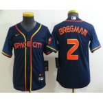 Youth Houston Astros #2 Alex Bregman 2022 Navy Blue City Connect Cool Base Stitched Jersey