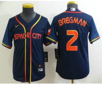 Youth Houston Astros #2 Alex Bregman 2022 Navy Blue City Connect Cool Base Stitched Jersey