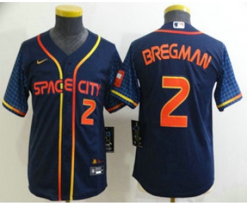 Youth Houston Astros #2 Alex Bregman Number 2022 Navy Blue City Connect Cool Base Stitched Jersey