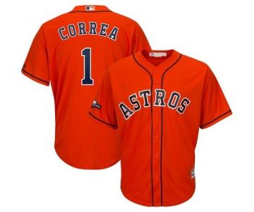 Houston Astros #1 Carlos Correa Majestic 2019 Postseason Official Cool Base Player Orange Jersey