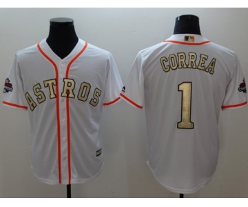 Houston Astros #1 Carlos Correa White 2017 World Series Champions Gold Program Cool Base Stitched Baseball Jersey