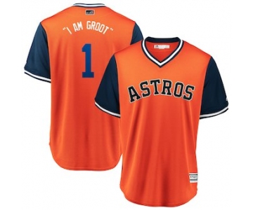 Men's Houston Astros 1 Carlos Correa I Am Groot Majestic Orange 2018 Players' Weekend Cool Base Jersey