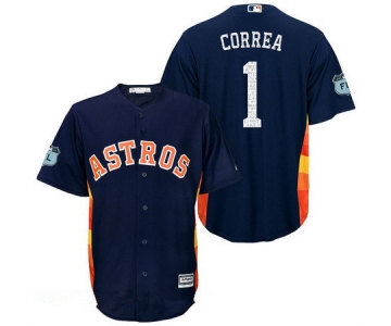 Men's Houston Astros #1 Carlos Correa Navy Blue 2017 Spring Training Stitched MLB Majestic Cool Base Jersey