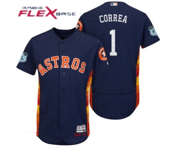 Men's Houston Astros #1 Carlos Correa Navy Blue 2017 Spring Training Stitched MLB Majestic Flex Base Jersey