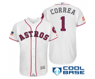 Men's Houston Astros #1 Carlos Correa White Stars & Stripes Fashion Independence Day Stitched MLB Majestic Cool Base Jersey