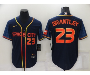 Men's Houston Astros #23 Michael Brantley Number 2022 Navy Blue City Connect Cool Base Stitched Jersey