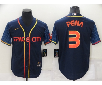 Men's Houston Astros #3 Jeremy Pena 2022 Navy Blue City Connect Cool Base Stitched Jersey