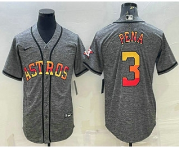 Men's Houston Astros #3 Jeremy Pena Grey Gridiron With Patch Cool Base Stitched Baseball Jersey