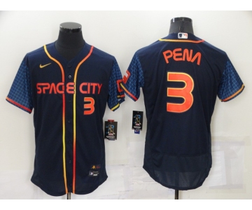 Men's Houston Astros #3 Jeremy Pena Number 2022 Navy Blue City Connect Flex Base Stitched Baseball Jersey