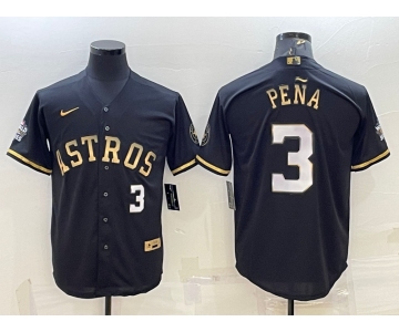 Men's Houston Astros #3 Jeremy Pena Number Black Gold 2022 World Series Stitched Baseball Jersey