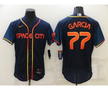 Men's Houston Astros #77 Luis Garcia 2022 Navy Blue City Connect Flex Base Stitched Baseball Jersey